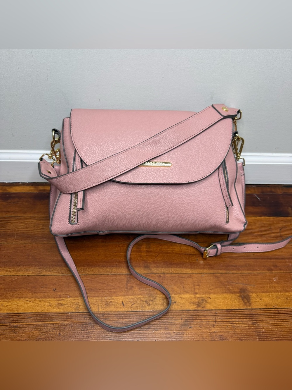 Steve Madden Blush Pink Pebbled Crossbody Satchel with Gold Hardware